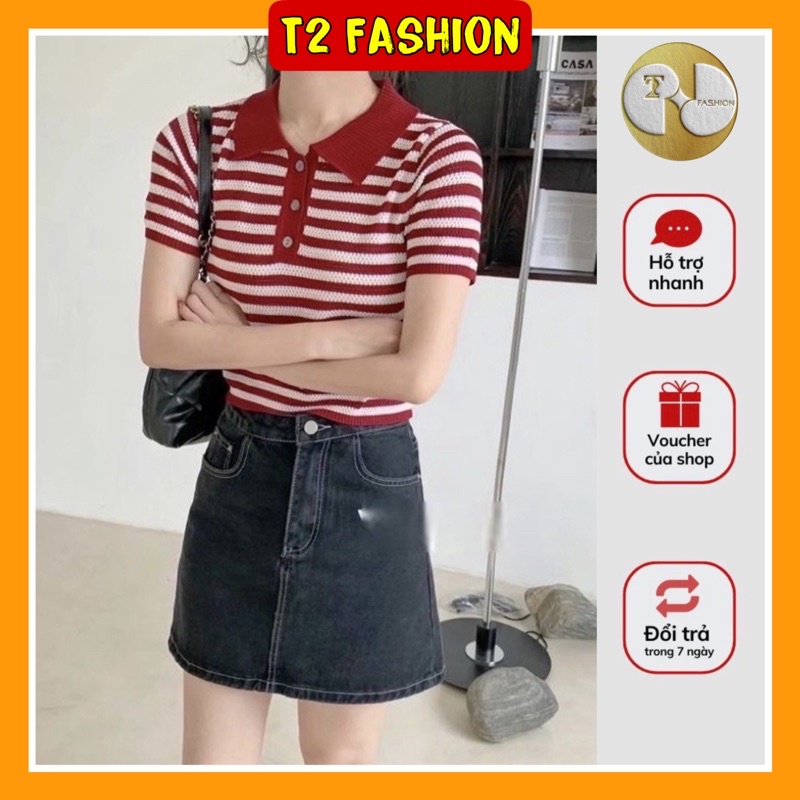 Áo cộc tay có cổ polo, sọc kẻ ngang cá tính HQ