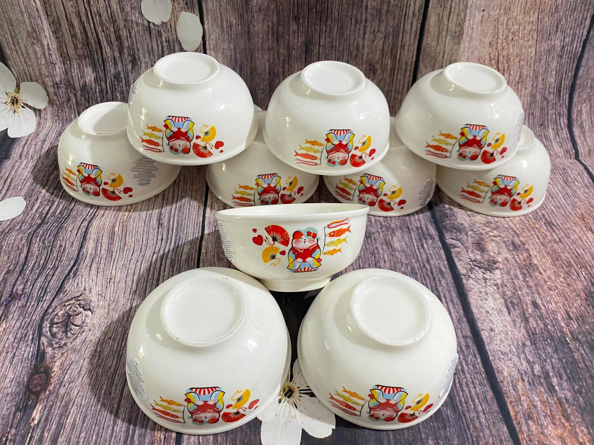 Bộ 10 chén sứ ăn cơm Unilever họa tiết - Chén , bát bằng sứ ăn cơm dày đẹp