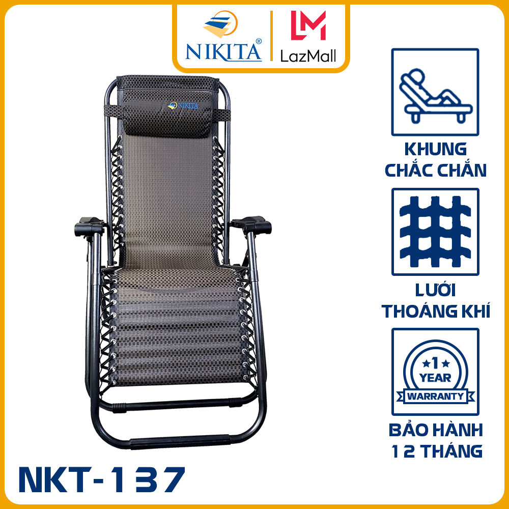 Ghế Gấp Gọn Thư Giãn NIKITA NKT-137 - Kèm Khay Để Ly Nước - Hàng Chính Hãng