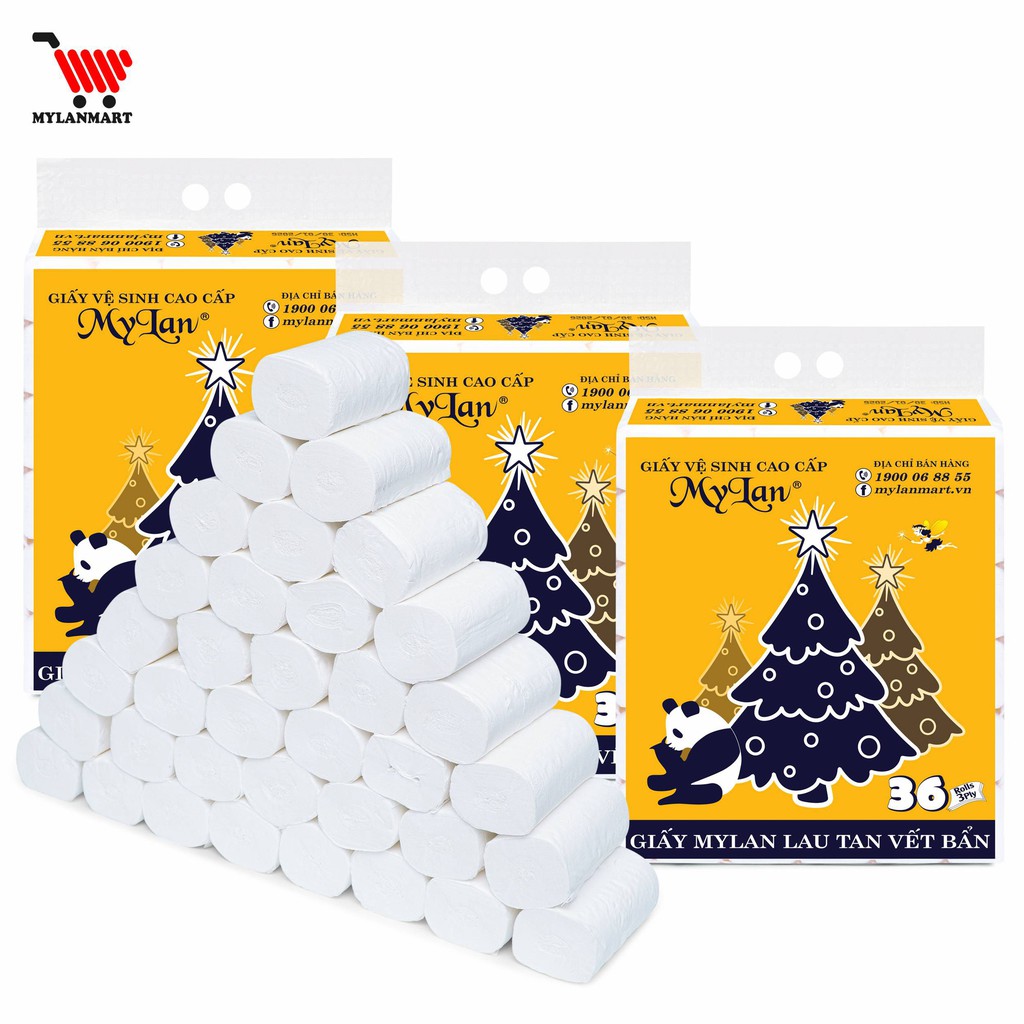GIẤY VỆ SINH GẤU THÔNG không lõi 4 LỚP MYLAN (36 cuộn/ xách)
