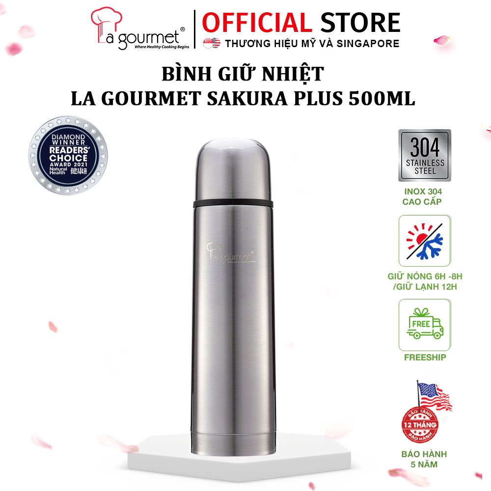 Bình giữ nhiệt Sakura Plus La gourmet 500ml Xám Inox 304 bảo hành 5 năm chính hãng -LGMTWSR338624