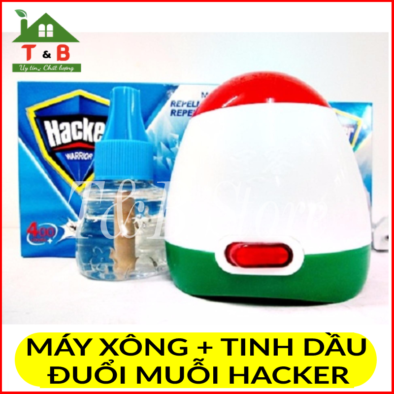 Máy đuổi muỗi xông tinh dầu hacker + kèm lọ tinh dầu hacker 45ml