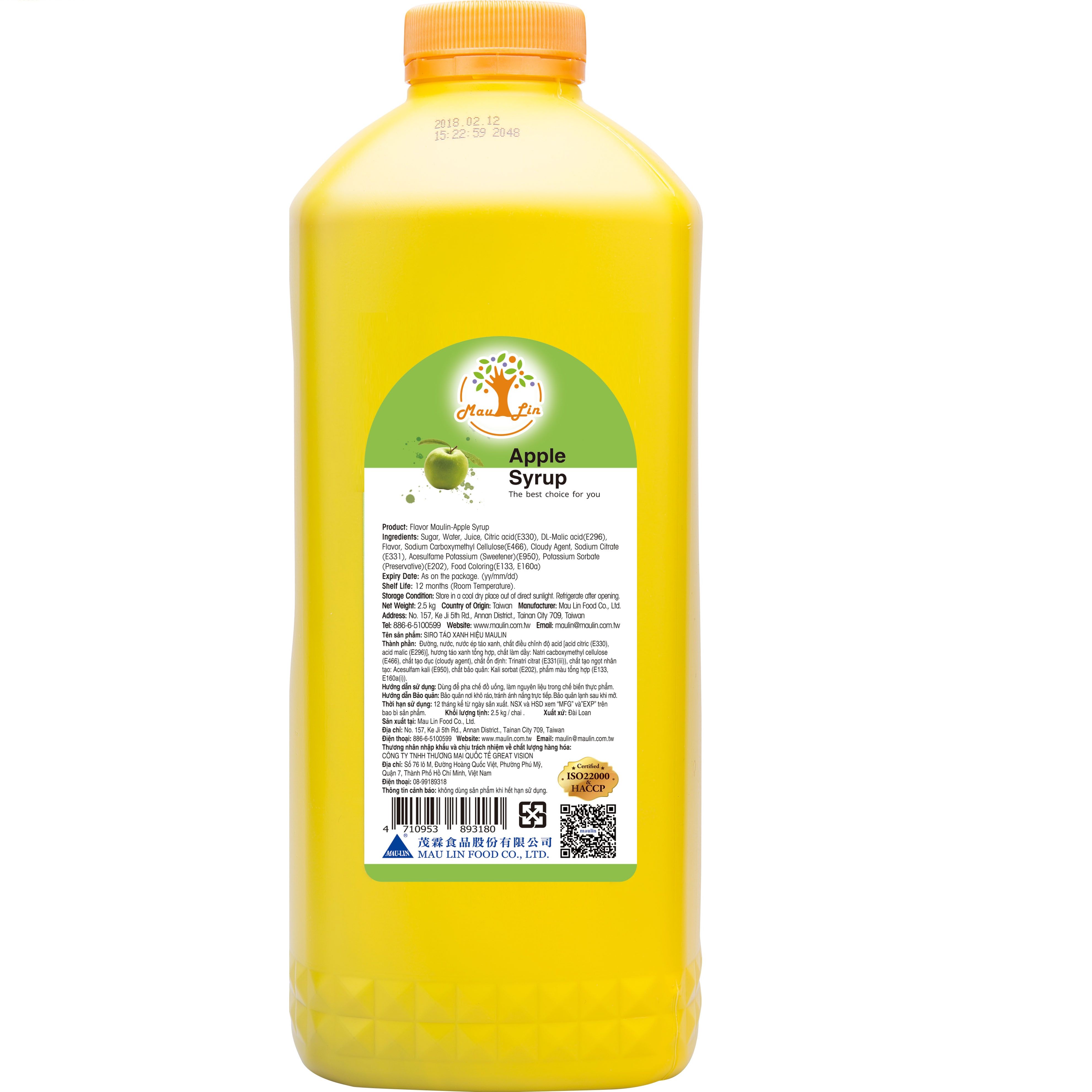 SIRO TRÁI CÂY MAULIN CAN VÀNG 2.5KG/ SIRO ĐÀI LOAN / ĐÀO /KIWI/CHANH DAY/VẢI/DÂU TÂY/BẠC HÀ/CHANH DÂ