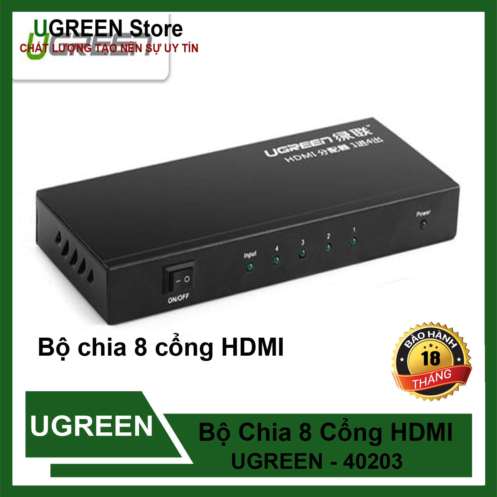 Bộ chia hdmi ra 8 cổng hdmi cùng lúc ugreen 40203 chính hãng