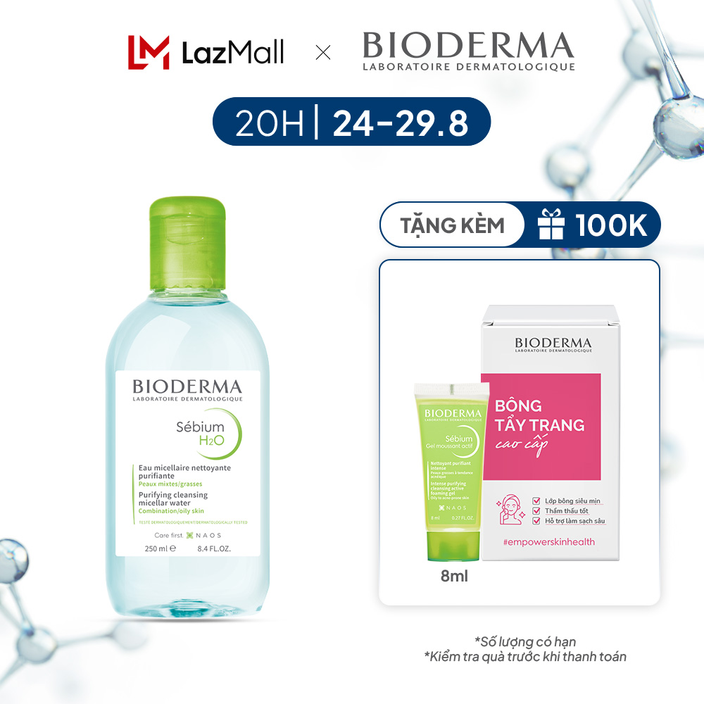 Dung dịch làm sạch và tẩy trang Micellar cho da hỗn hợp và da dầu Bioderma Sebium H2O - 250ml