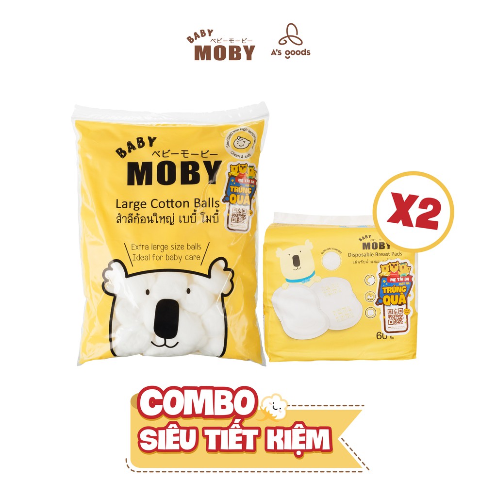 COMBO SIÊU TIẾT KIỆM 2 hộp miếng thấm sữa Moby + 1 Bông đa năng 100gr