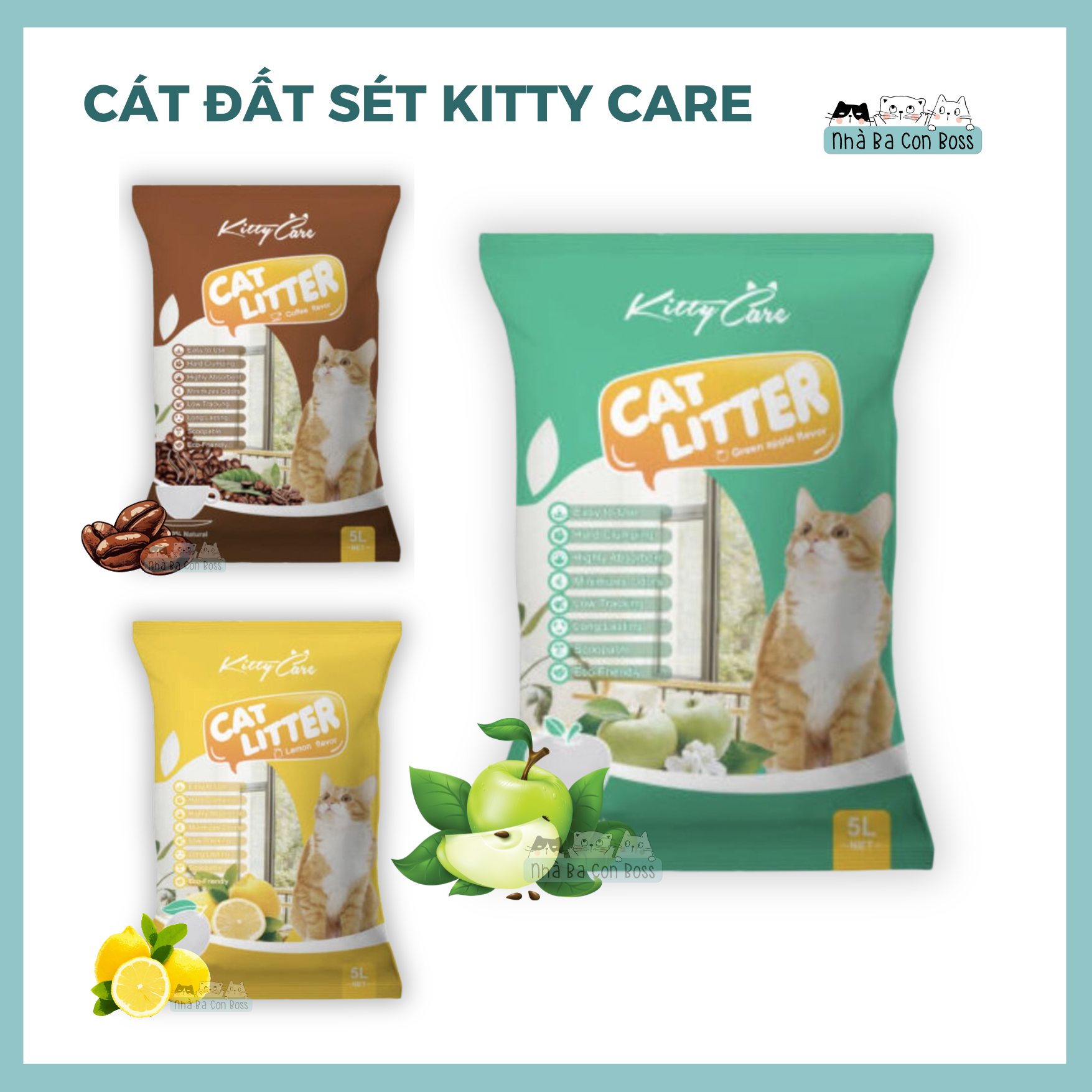 Cát Đất Sét Cát Vệ Sinh Cho Mèo Kitty Care Bao 5L 4kg - Combo 1 Tải 4 Bao