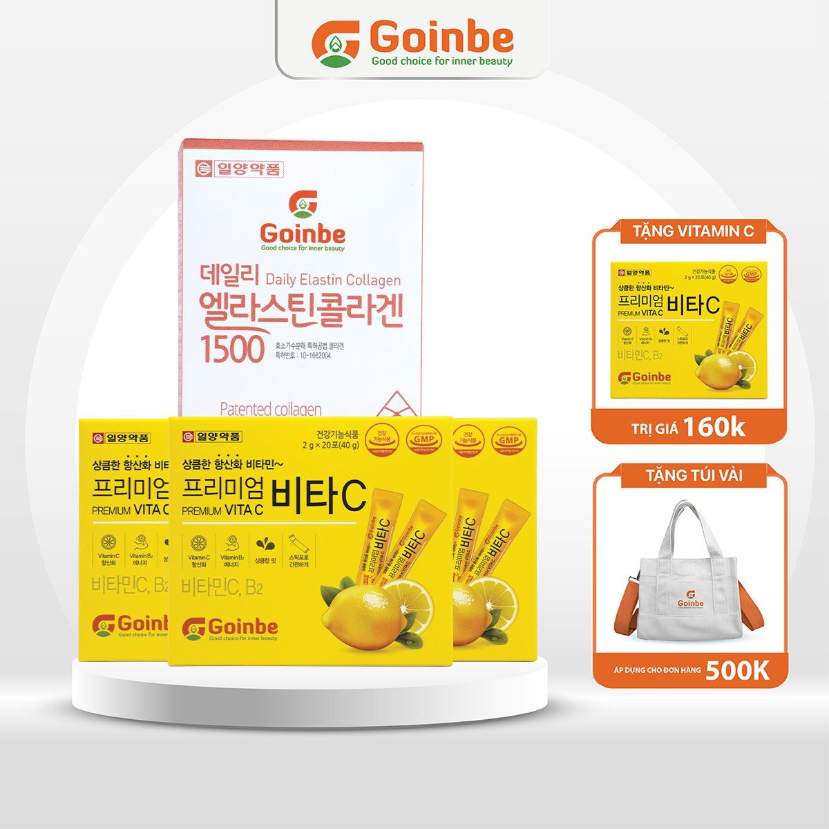01 bột uống goinbe daily elastin collagen lựu đỏ + 02 vitamin c goinbe premium vita c