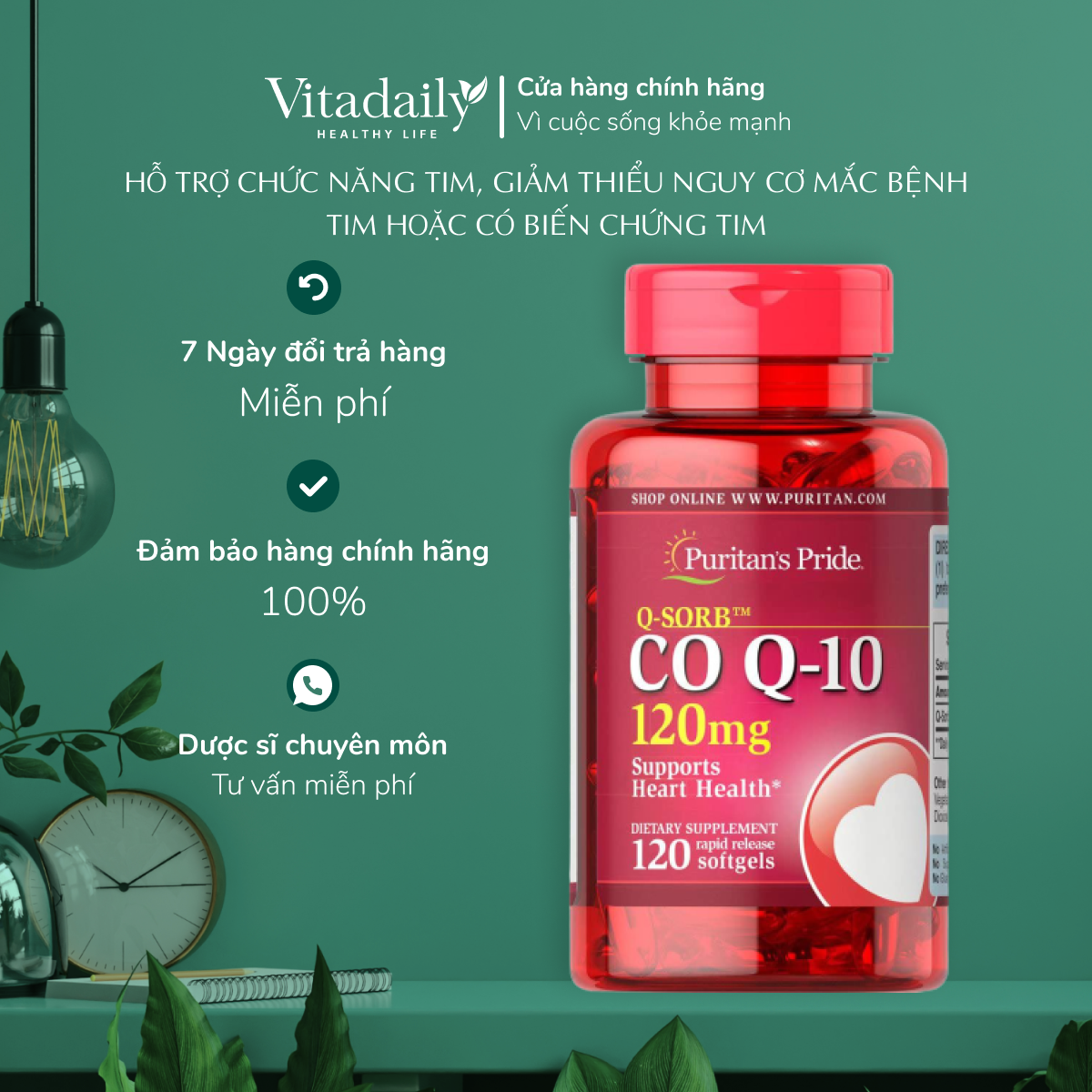 Viên uống tim mạch, bổ tim, giảm cholesterol Puritans pride coQ10 120mg 60 - 120 viên