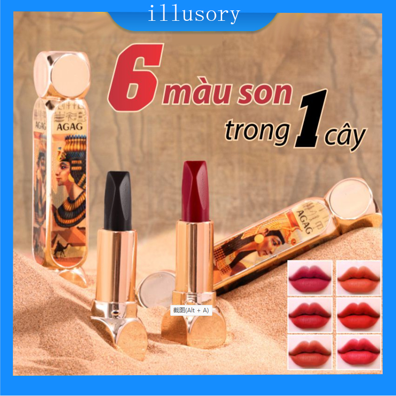 Son 6 màu siêu lì AGAG, son môi 2 đầu son nội địa Trung son lì có dưỡng