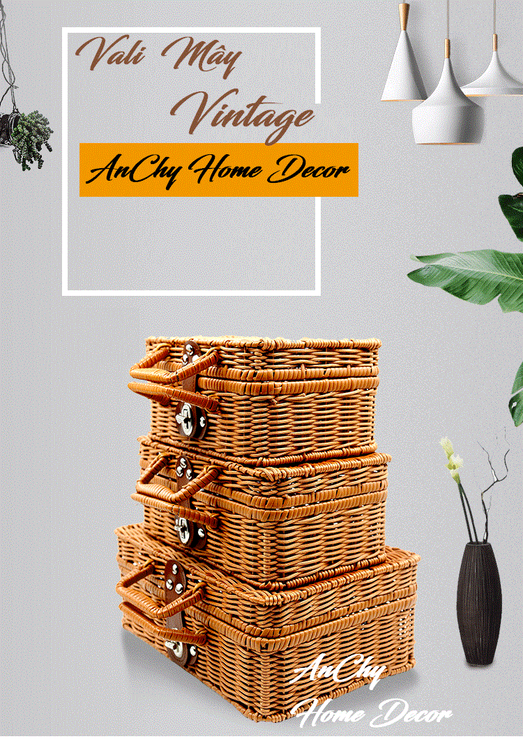 🍂🍂🍂 vali mây phong cách vintage, giỏ mây đựng đồ trang điểm, decor chụp ảnh vintage 🍂🍂🍂