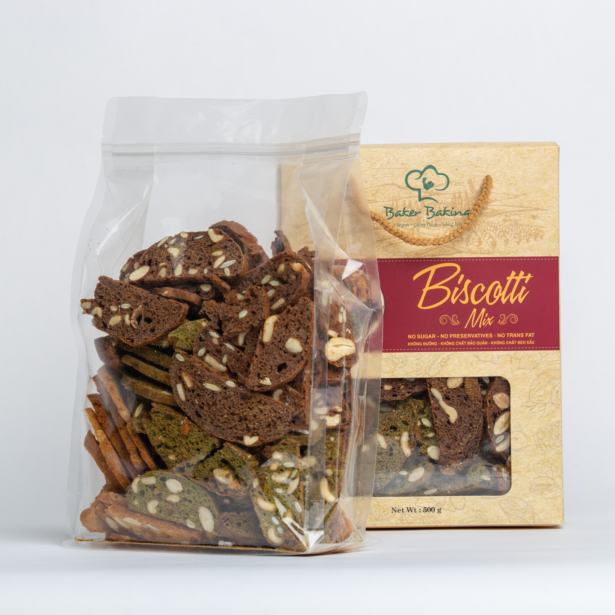 BISCOTTI 3 VỊ: Vani, Trà Xanh, Socola - Bánh Healthy 100% Nguyên Cám dành cho người ăn kiêng giảm cân