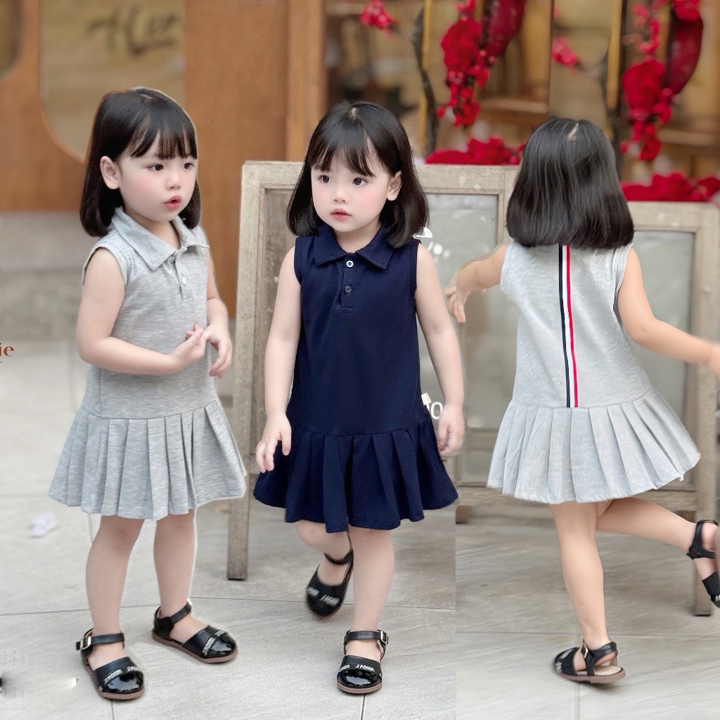 Váy polo sát nách đuôi cá xếp ly cho bé gái