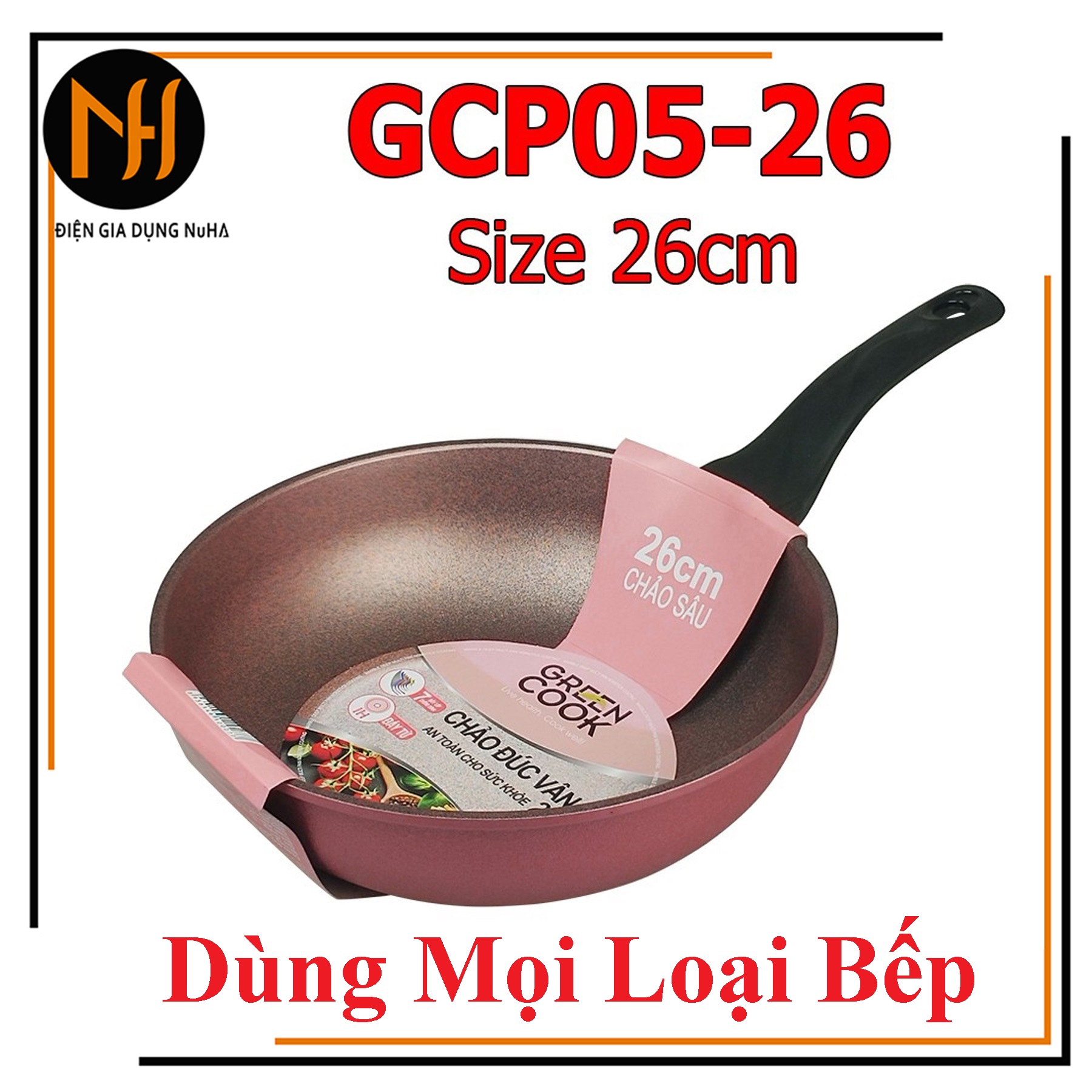 Chảo chống dính đúc vân đá đáy từ dày 7 lớp Green cook CGP05-26 size 26cm siêu dày đẹp-dùng được mọi loại bếp kể cả bếp từ
