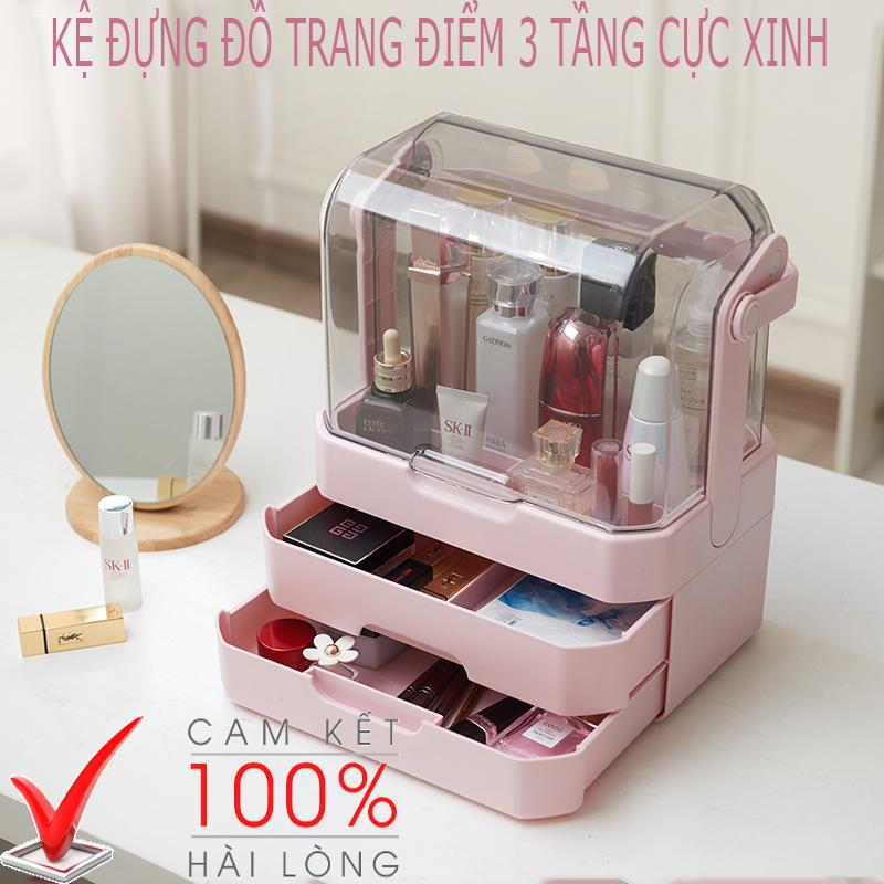 kệ để đồ trang điểm, giá đựng đồ mỹ phẩm - kệ đựng mỹ phẩm có lắp 3 tầng cao cấp thiết kế chắc chắn có ngăn chứa rộng rãi đựng được nhiều đồ có tay cầm xách đem theo Hàng loại tốt