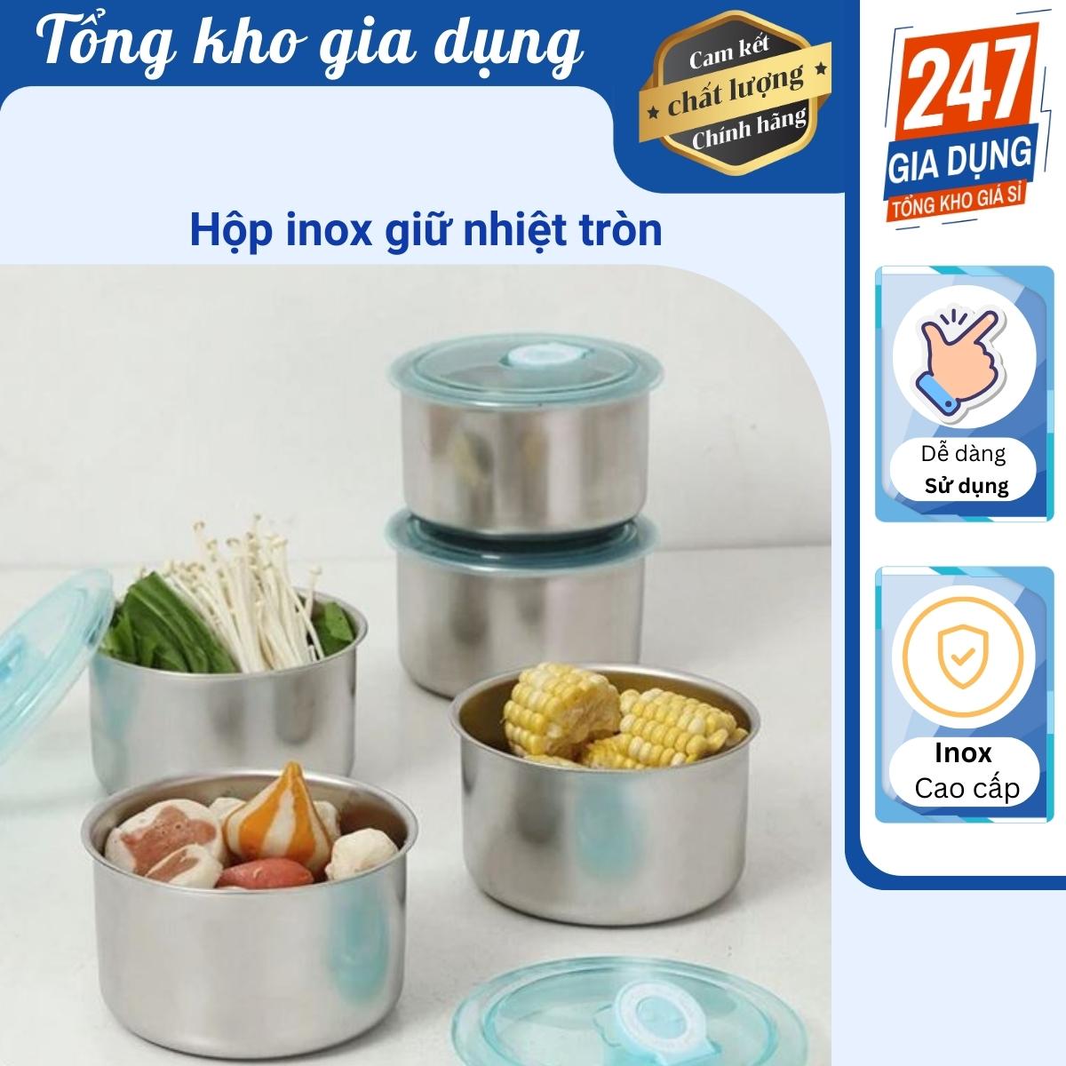 Hộp inox giữ nhiệt tròn, hộp inox đựng thực phẩm có nắp đậy