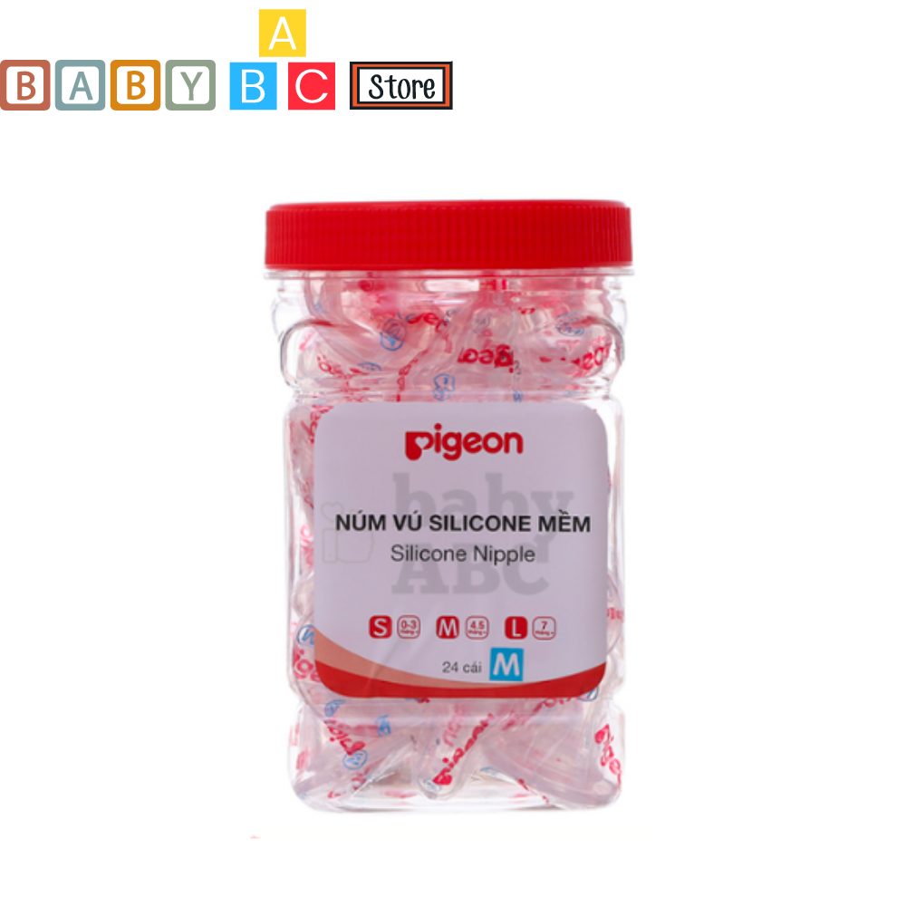 Núm Vú Pigeon Cổ Hẹp Silicon Núm Vú Trắng Tiêu Chuẩn, Dùng Cho Bình Sữa Cổ Hẹp Bán 1 Hủ 24