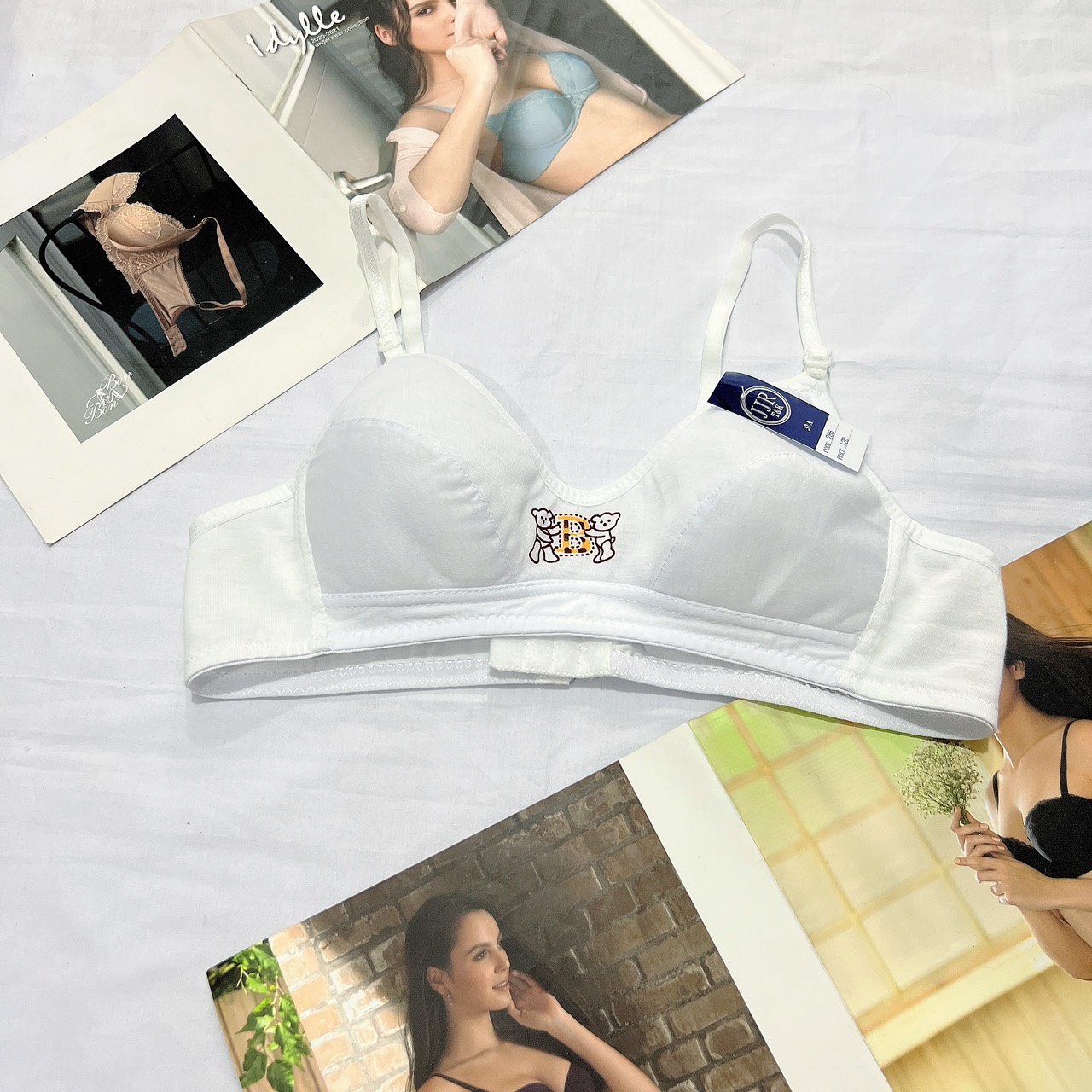 Áo ngực không gọng nữ chất cotton mút mỏng mềm mịn thấm hút mồ hôi in hình gấu cho học sinh cấp 2, cấp 3 size 32-34-36