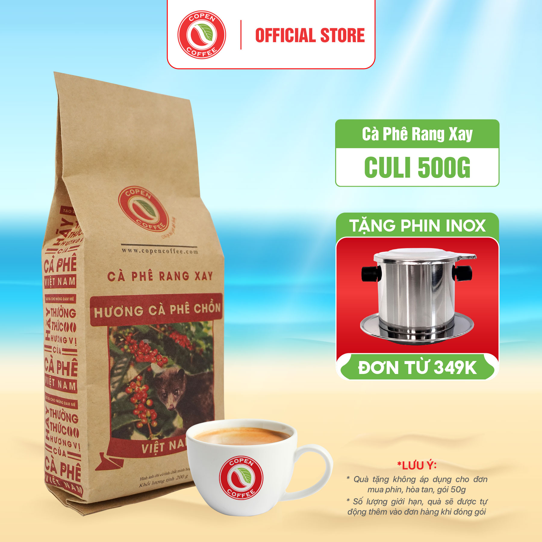 Cà phê bột pha phin Hương cà phê chồn Copen Coffee Gói 200G - cà phê rang xay gu truyền thống đắng đậm, thơm nồng