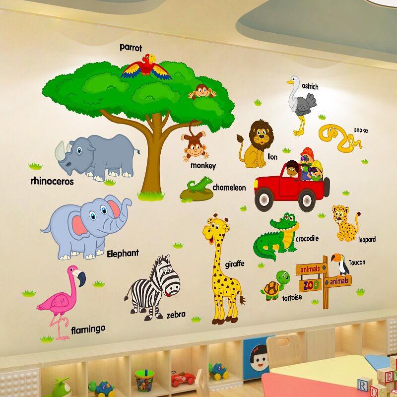 Decal dán tường vườn thú tiếng anh