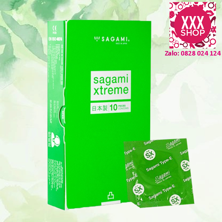 Bao cao su sagami xtreme green box gân gai - hộp 10 cái
