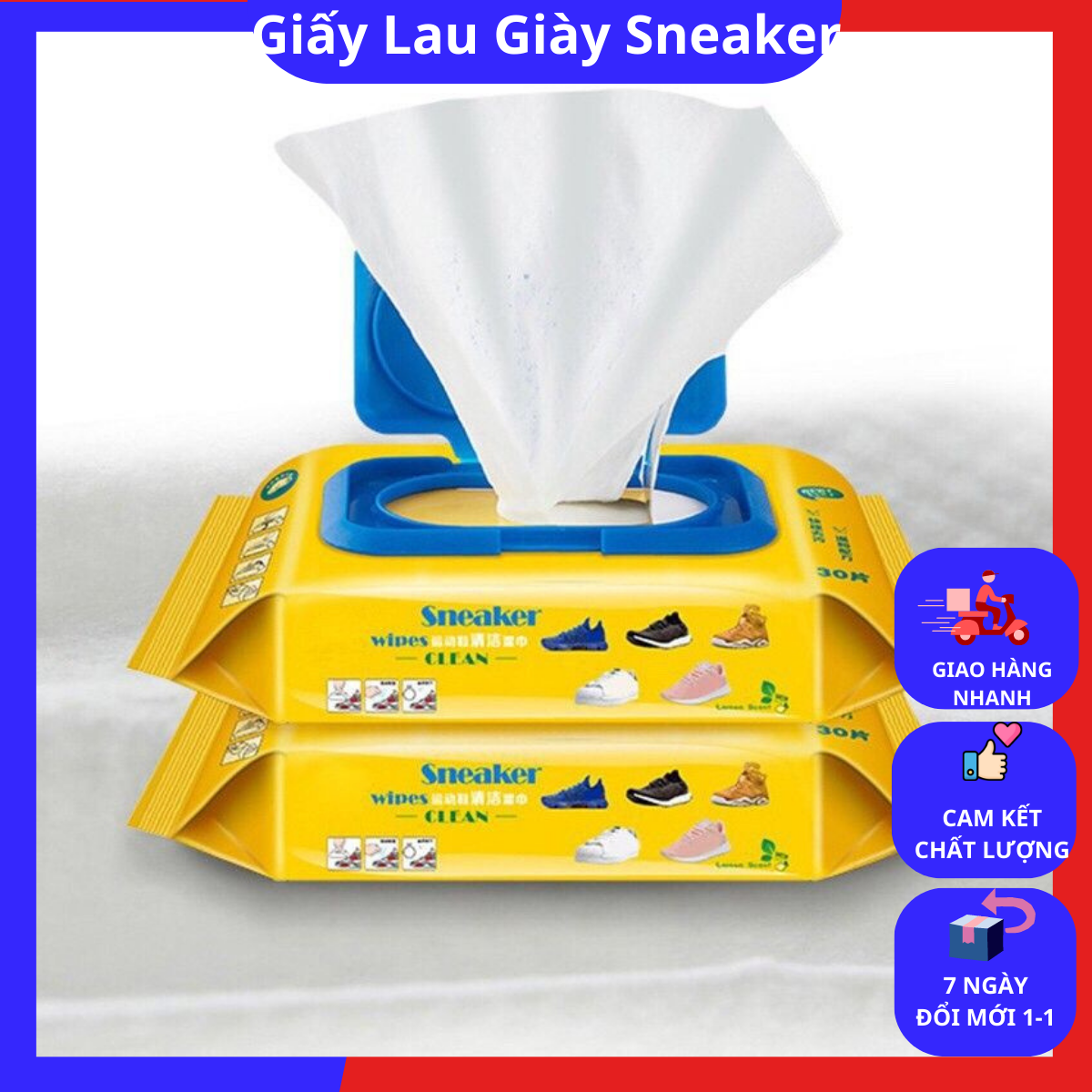 Khăn Giấy Lau Giày Sneaker Siêu Sạch Hộp 30 Tờ Siêu Hot Không Làm Hại Da Tay, Vải Giày