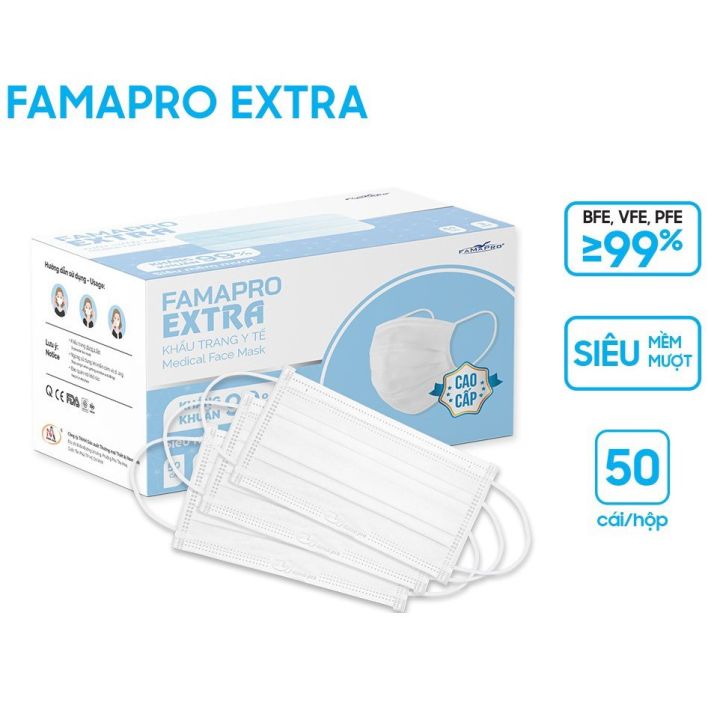 Combo 4 Hộp Khẩu trang y tế kháng khuẩn 4 lớp Famapro Extra 50 cái/hộp