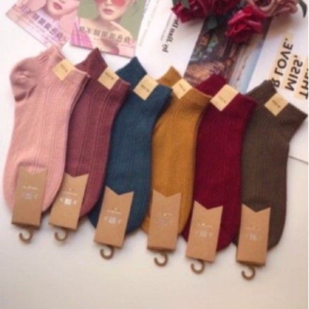 Vớ nữ tất nữ dệt kim cổ ngắn chất liệu cotton mềm mịn ấm áp