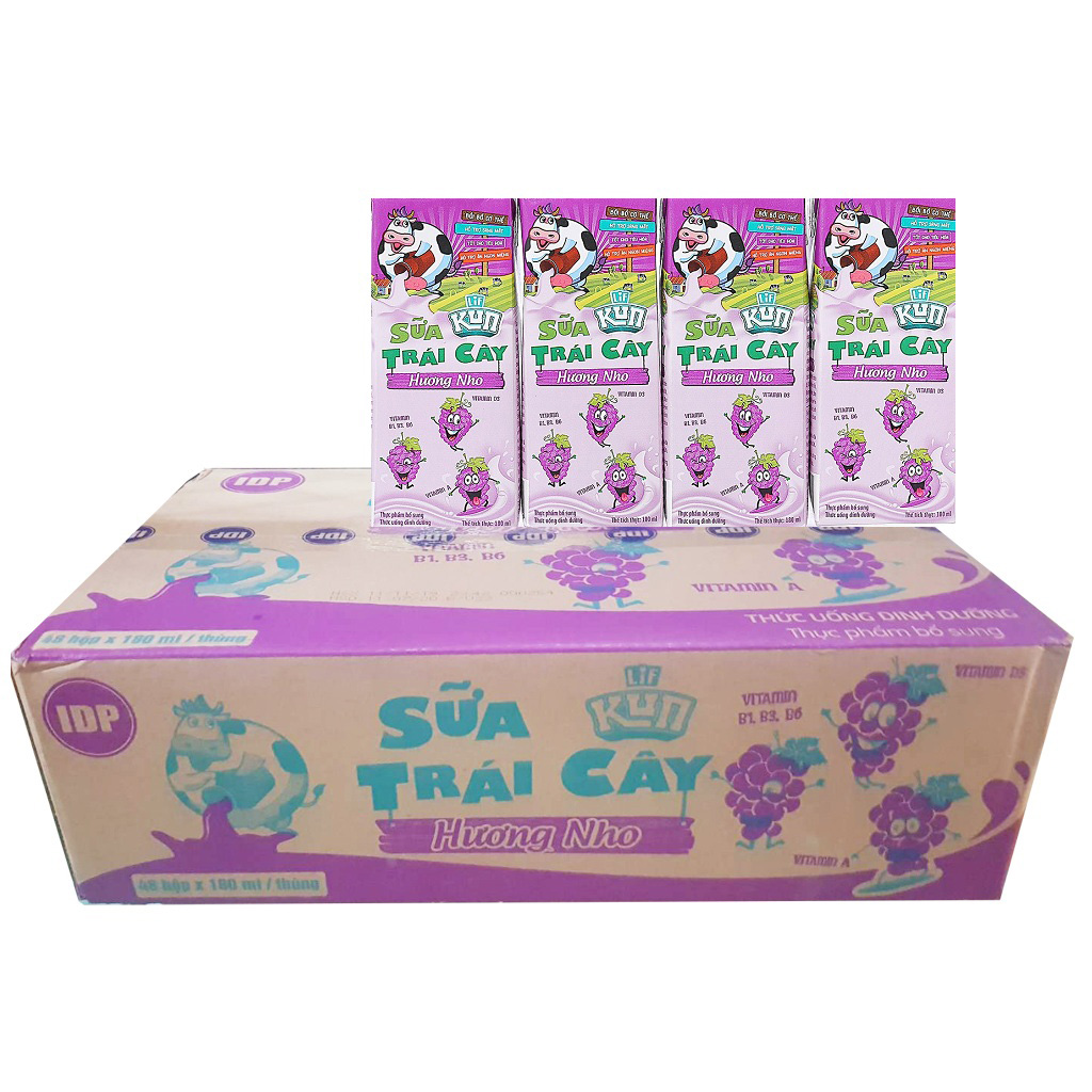 Sữa trái cây kun 180ml hương nho công nghệ nhật bản thùng 24 hộp - loriket mark