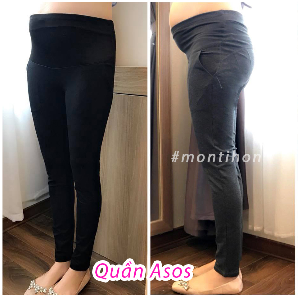 Quần bầu dài | Quần legging bầu nâng mông | Có đáp bụng và chun rút điều chỉnh - Chất cotton dày vừa co giãn tốt (đủ size 40-85kg)