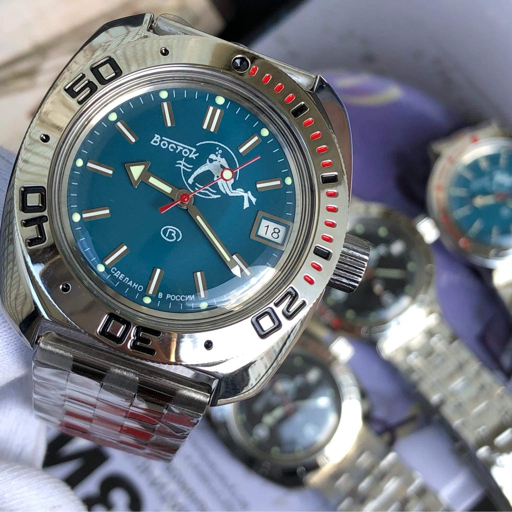 Đồng hồ Nga Vostok máy cơ tự động Automatic, size mặt 41, chống nước tốt 20 ATM. Đồng hồ Nga Vostok Amphibia 710059-1