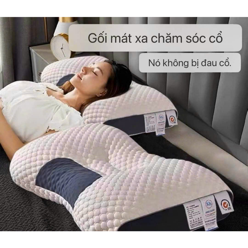 Gối spa chống ngáy, gối ngủ lõi bông xơ đậu nanh dệt kim , gối công thái học bảo vệ đốt sống cổ gíup ngủ ngon nằm cực êm nội địa hàn bbqshop