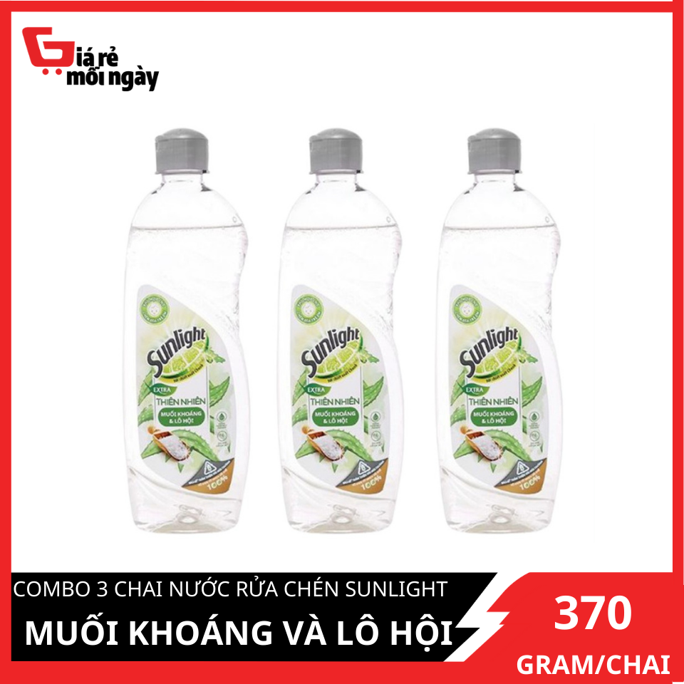 COMBO 3 Chai Nước rửa chén Sunlight Muối khoáng và Lô hội 370gX3