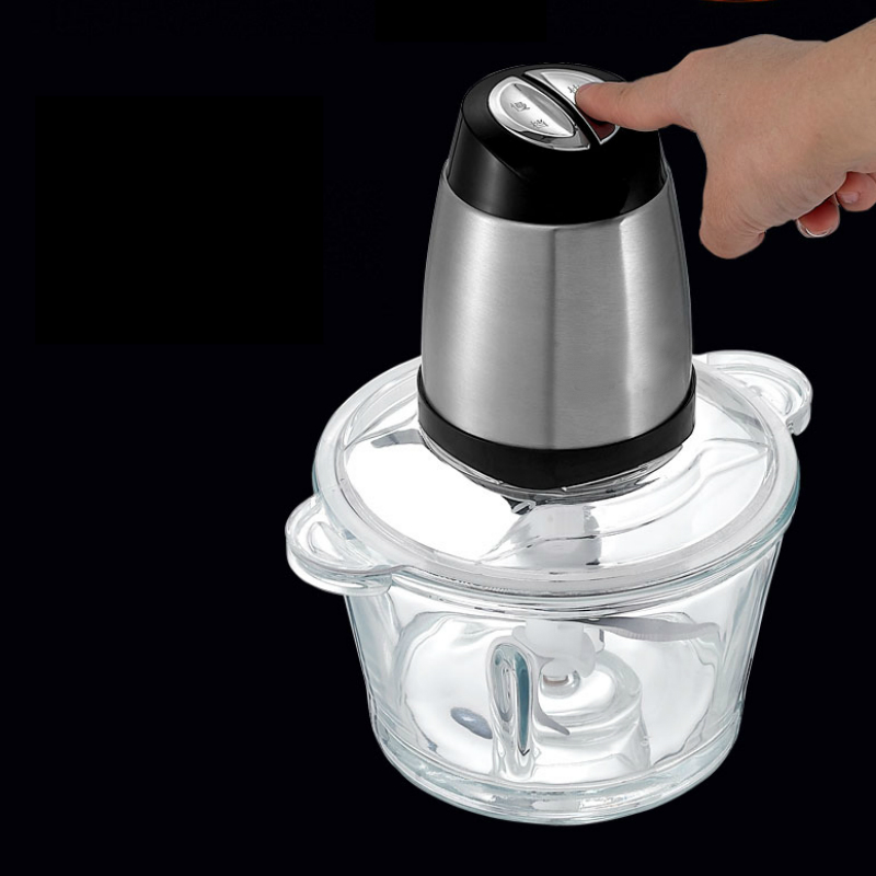 Máy xay thịt cá, xay thực phẩm, máy xay gia vị, máy xay 4 lưỡi cối thủy tinh 2L dao dòng cao cấp, Trục hợp kim không gỉ