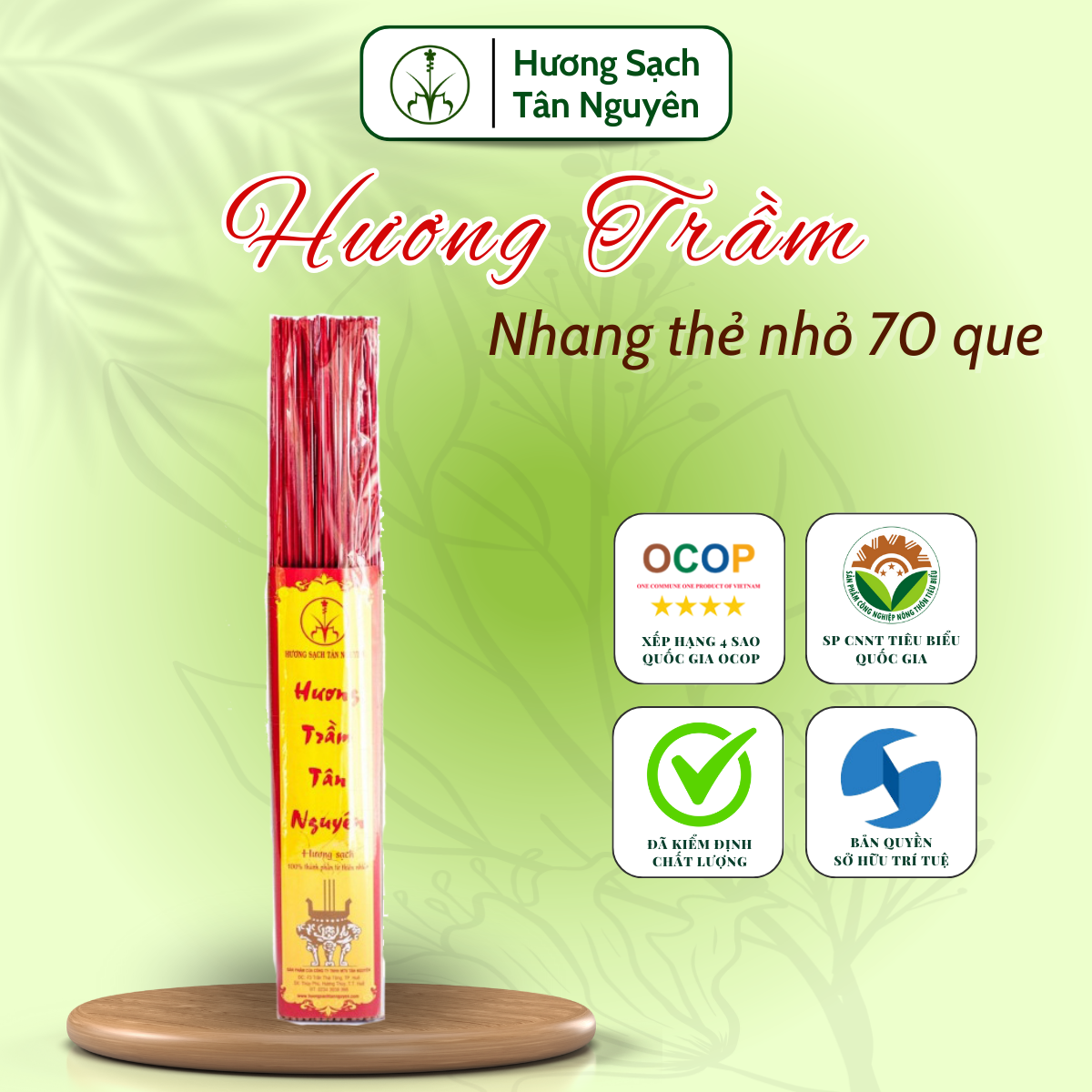 Hương trầm Tân Nguyên, nhang trầm hương, trầm hương uy tín thẻ nhỏ 70 que tiện lợi - Hương Sạch Tân Nguyên