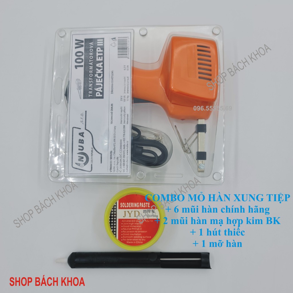 Mỏ hàn xung tiệp 220v 100w có 10 mũi hàn + mỡ hàn + hút thiếc - mỏ hàn chính hãng tiệp khắc, có bảo hành.