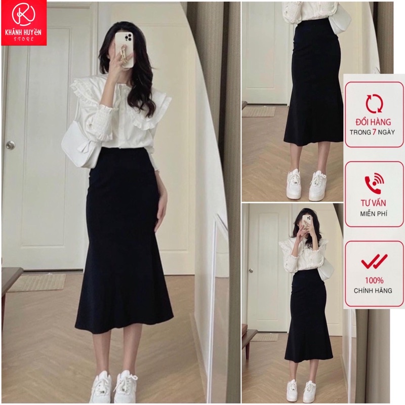 Chân váy đuôi cá dáng dài, chân váy midi phong cách ulzzang hàn quốc