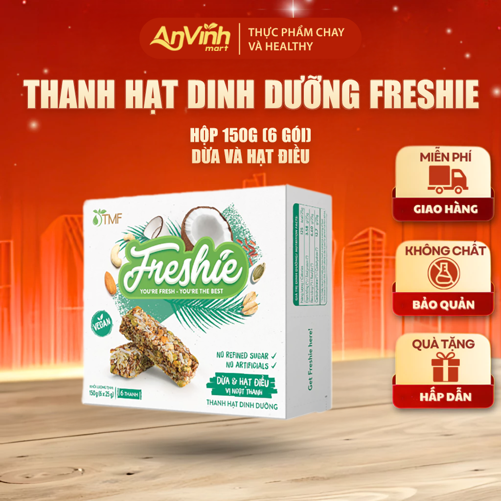 Thanh hạt dinh dưỡng Freshie Dừa & Hạt điều, gạo lứt, ngũ cốc granola, yến mạch 150gr