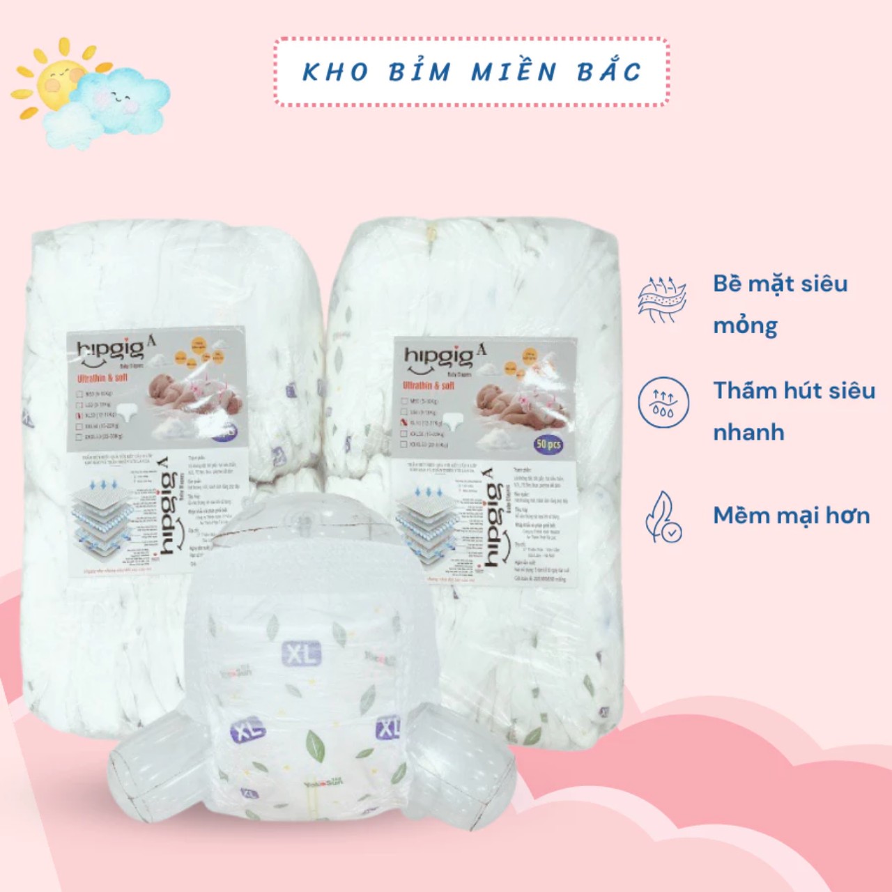 Bỉm Tả quần HIPGIG A 100 miếng đủ size S M L XL XXL XXXL XXXXL