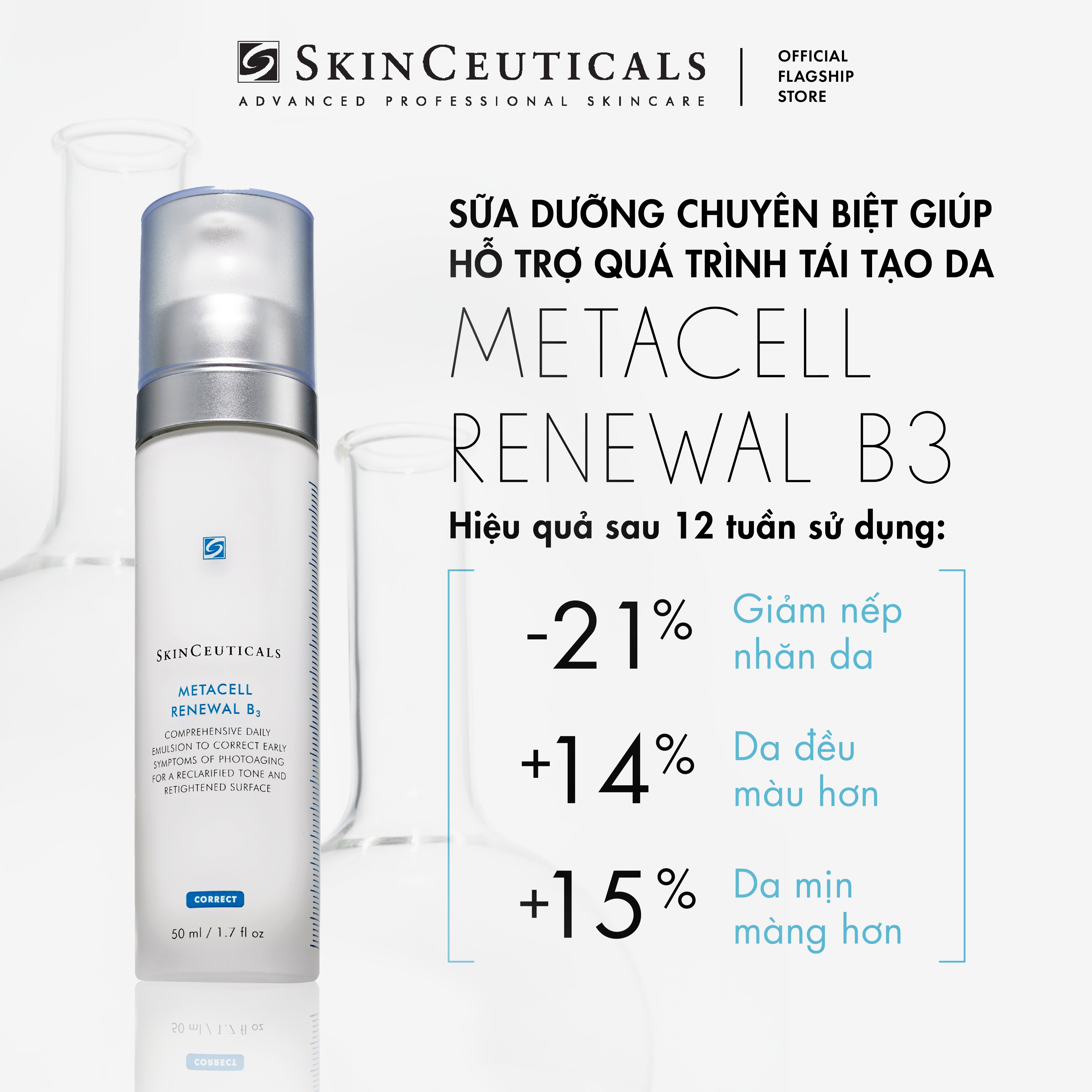 Sữa dưỡng chuyên biệt Skinceuticals Metacell Renewal B3 giảm dấu hiệu lão hóa da và hỗ trợ quá trình tái tạo da, giúp da săn chắc và căng mịn 50ml