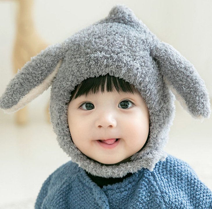 Mũ len tai thỏ lông cừu mềm ấm cho bé từ 3 tháng đến 3 tuổi