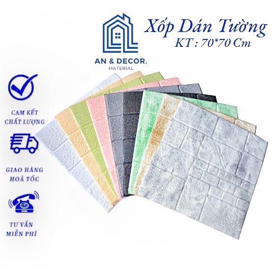 Xốp Dán Tường 3D Bê Tông Nhám Kích Thước 70x70 Cm, Mặt Sau Có Sẵn Keo, Loại 1 Cao Cấp