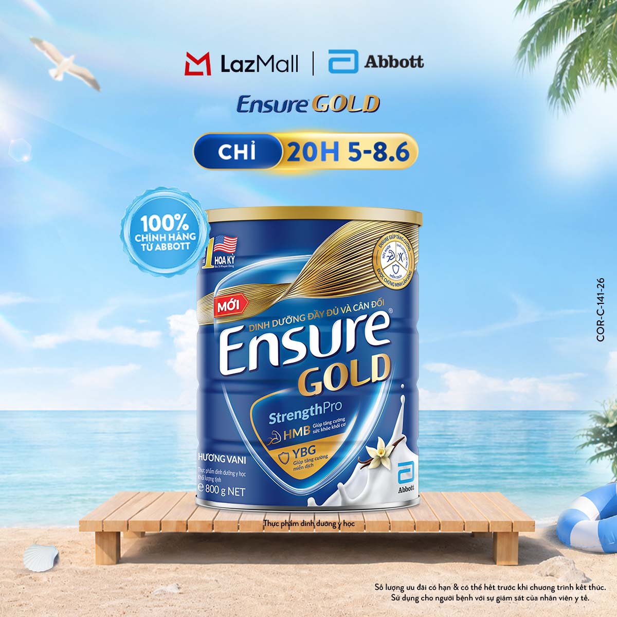 [CHỈ 20H 05-08.06 GIÁ TỐT MUA NGAY-SLCH]  Lon sữa bột Ensure Gold hương Vani 800g