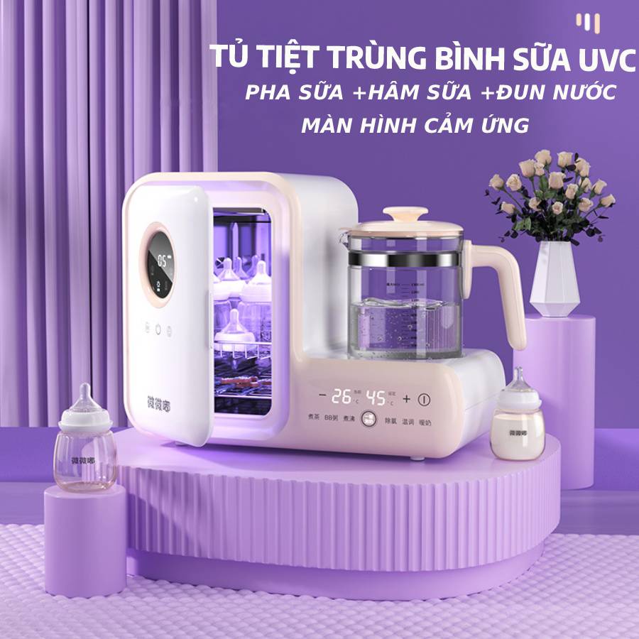 Máy hâm sữa jusan tiệt trùng bình sữa bằng tia uvc tích hợp sấy khô và đun nước pha sữa siêu tốc, tặng kèm ấm đun nước