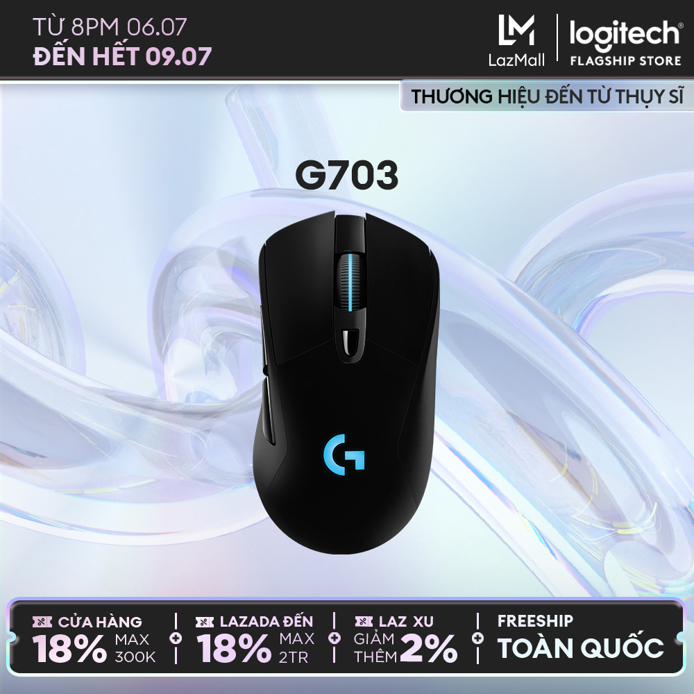 Chuột game không dây lightspeed rgb logitech g703 hero - cảm biến hero 25k, tương thích powerplay, nhẹ 95g+10g cân tùy chỉnh, pin 60h, pc/mac