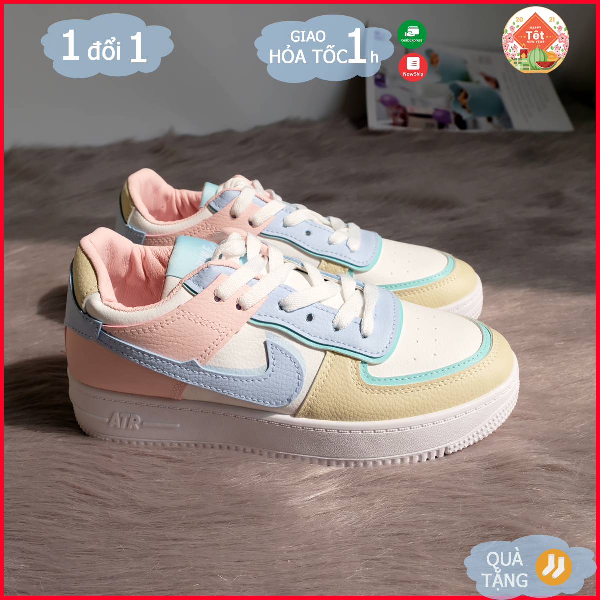 Giày bata air force nữ màu hồng, giày thể thao sneakers air force nữ màu hồng mẫu tết 2021 - May House shop