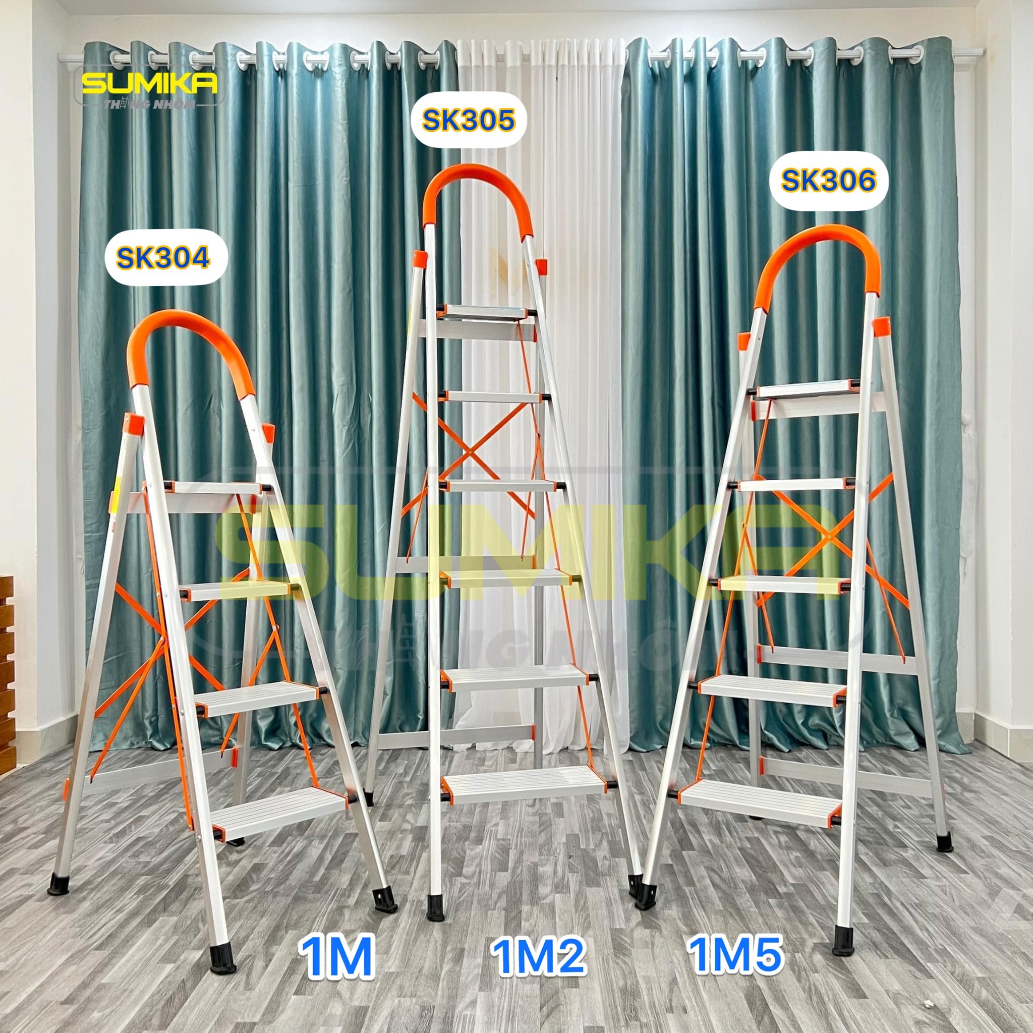 Thang nhôm ghế 3 bậc- cao 1m, 4 bậc - cao 1.2m, 5 bậc -  cao 1.5m Sumika SK304, SK305, SK306