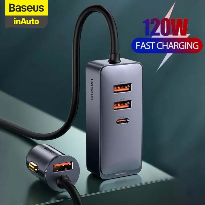 [BẢO HÀNH 12 THÁNG]Tẩu cắm sạc trên ô tô Baseus PD 120W cho iPhone hỗ trợ 4 cổng sạc