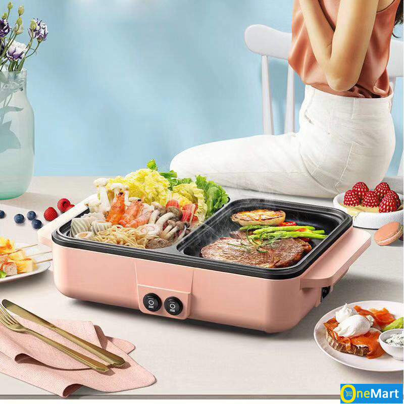 Bếp Lẩu Nướng  Đa Năng 8662-S MINI Cao Cấp 2 Ngăn -Bếp Nướng Điện Đa Năng 2 Trong 1,tích hợp 2 chức năng trong một sản phẩm vừa nướng vừa có thể nấu cháo, nấu lẩu