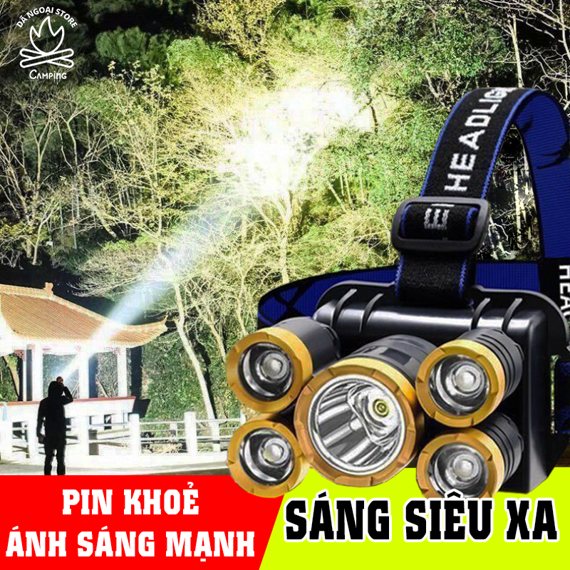 Đèn pin đội đầu siêu sáng 5 bóng đi dã ngoại, cắm trại ypx7